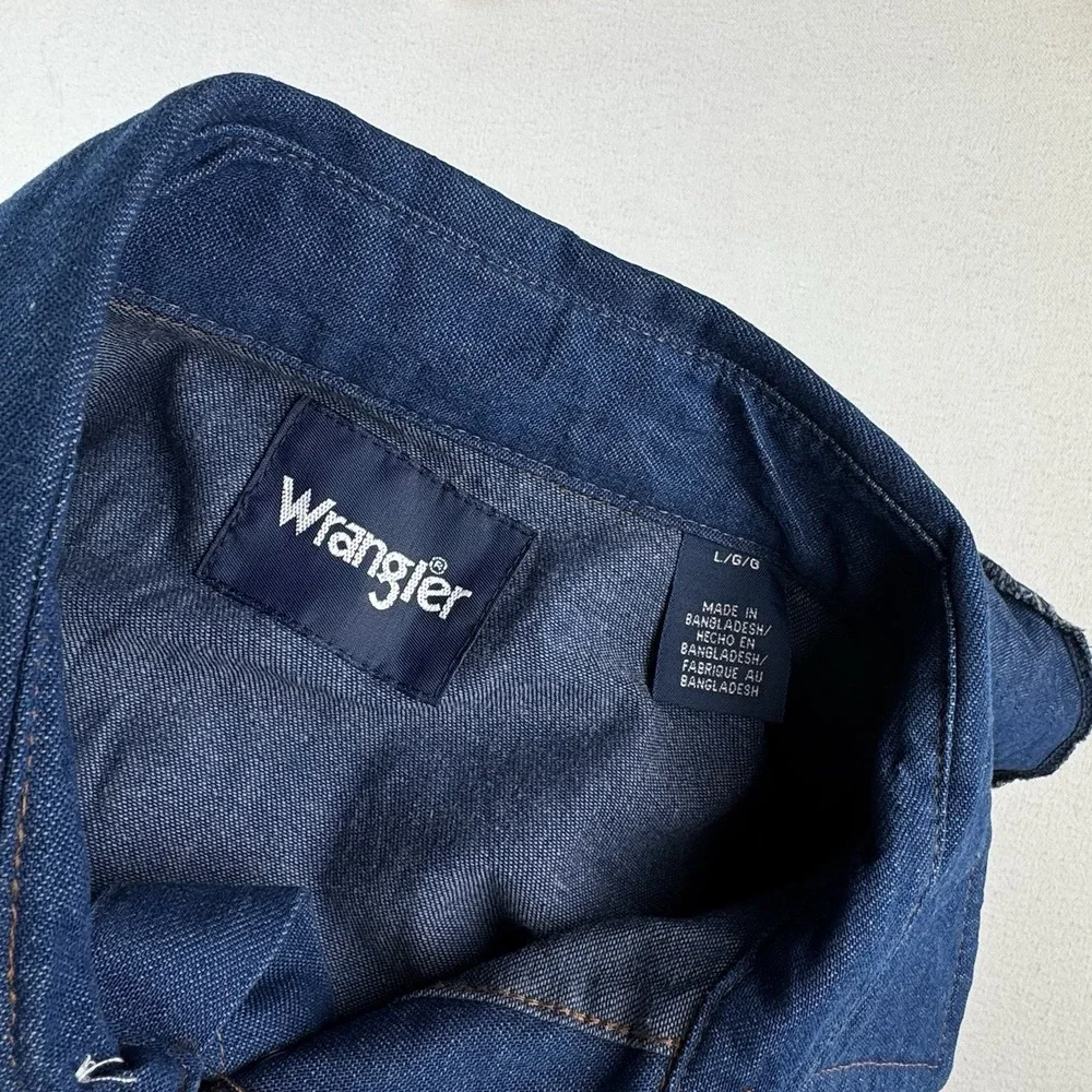 Vtg Wrangler Western Denim Pearl Snap Men's Large Embroidered Speed‎ Limit